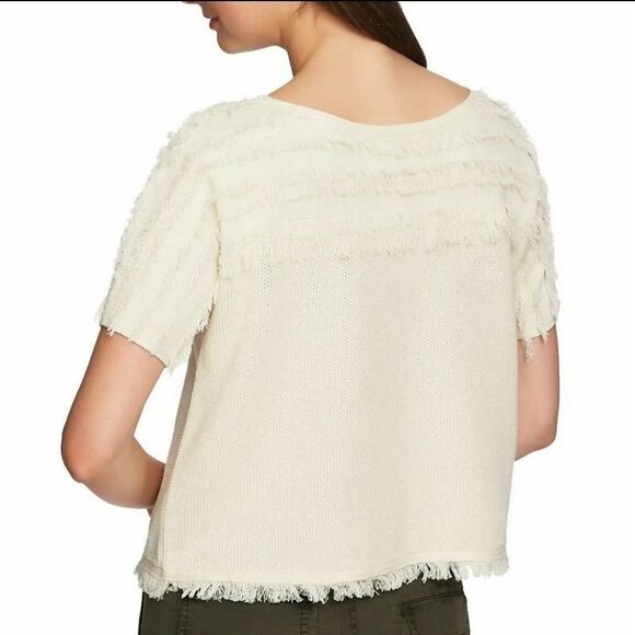 1.State Women's White Swan Raw Edge Combed Cotton Frill Short Sleeve Top sz M - Picture 3 of 10